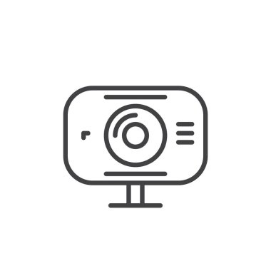 Ana hat vektör biçiminde Webcam çizgi simgesi. Çevrimiçi aramalar, video yayınları ve kayıt için simge. Dijital teknoloji logosu ve iletişim sembolü.