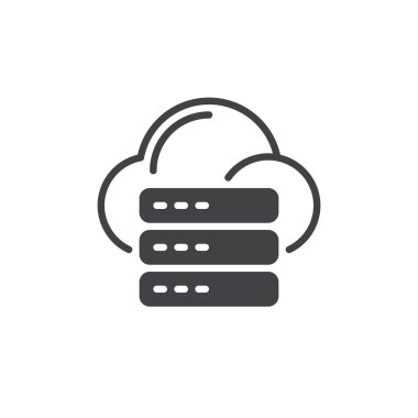 Sunucu bağlantıları olan bir bulutun katı simgesi. Bu vektör simgesi bulut hesaplama, depolama ve ağ simgesi uygulamalarının bir işaretidir.