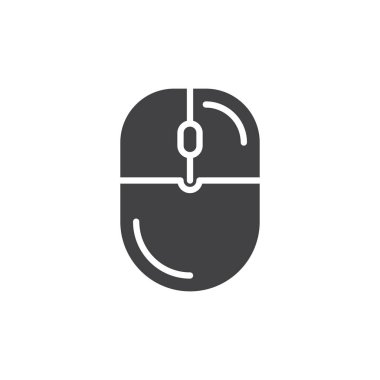 Kablolu bilgisayar faresinin katı simgesi. Bu vektör simgesi dijital bağlamlarda navigasyon, teknoloji ve cihaz tasarımlarını temsil eder.