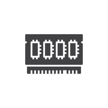RAM bellek modülünün katı kabartma simgesi. Bu vektör simgesi bilgisayarlarda kullanılan veri, hız ve teknoloji donanım simgesini temsil eder.