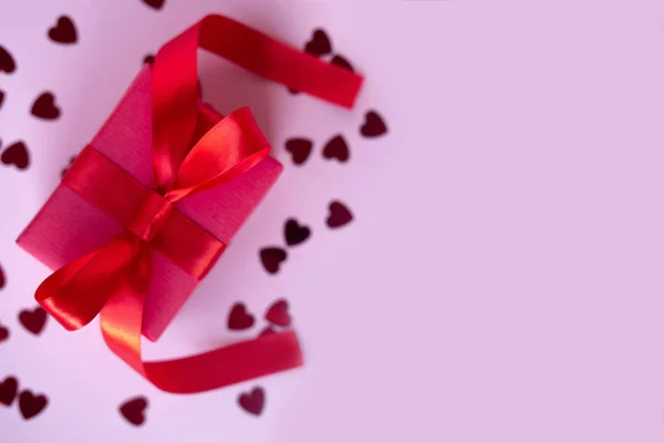 Fondo Del Día San Valentín Regalo Rojo Con Cinta Con — Foto de Stock
