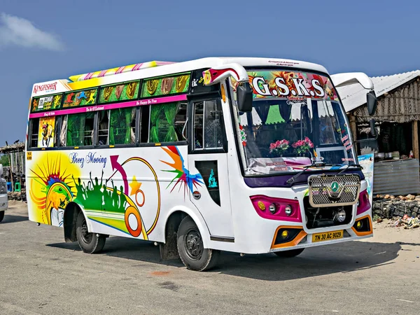 Rameswarm Tamil Nadu India Enero 2019 Colorido Autobús Turístico Local — Foto de Stock