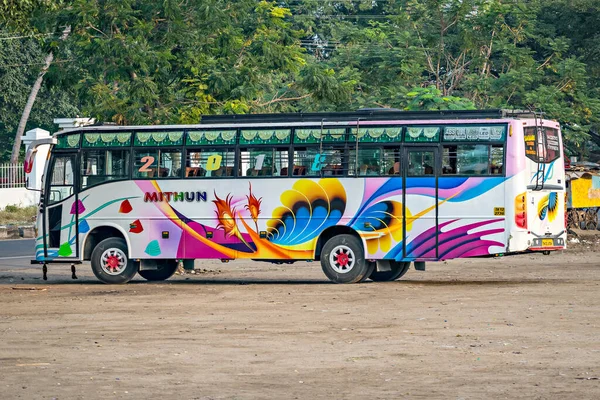 Madurai Tamil Nadu India Enero 2019 Colorido Autobús Turístico Local — Foto de Stock