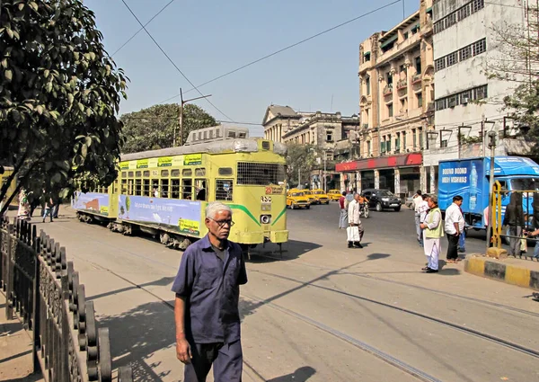 Kolkata Batı Bengal Hindistan Şubat 2012 Renkli Bir Tramvay Ile — Stok fotoğraf