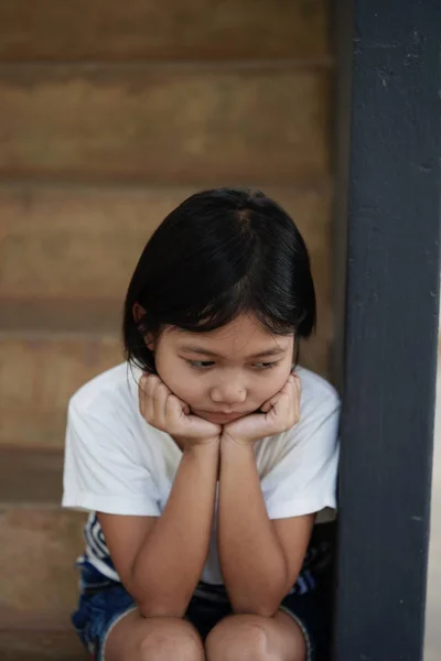 Unhappy Cheerful Little Girl White Background Stock Image