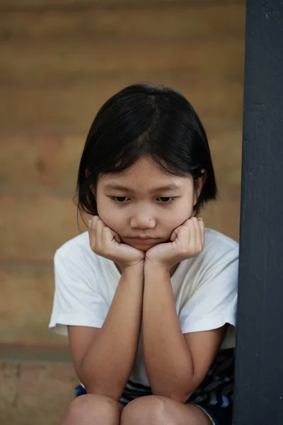 Unhappy Cheerful Little Girl White Background Stock Image