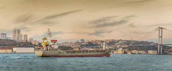 Lastfartyg Bosporen Istanbul Panoramautsikt — Stockfoto