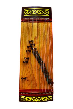 Zhetygen Türk halk Mızraplı müzik aleti düz izole yatıyordu
