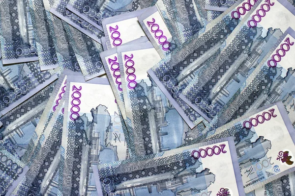 Vista plana sobre 20.000 tenge qazaq moneda nacional fondo — Foto de Stock