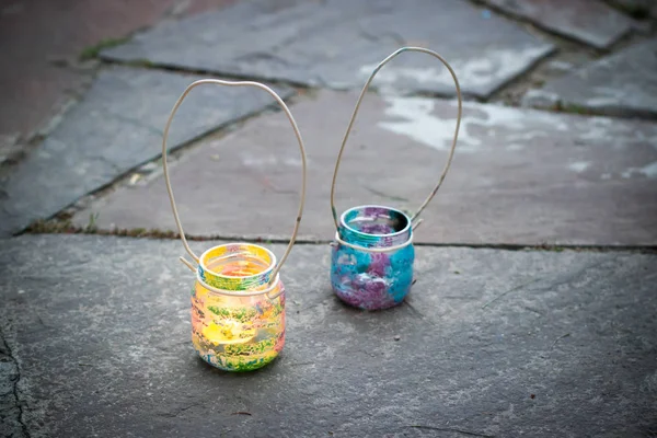 DIY Mason Jar Idea casera para candelabro — Foto de Stock