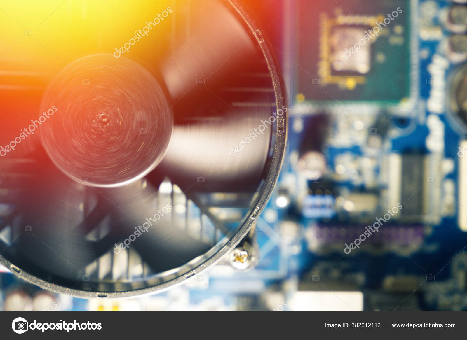 CPU cooler of processor on motherboard. Computer circuit board and CPU