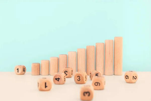 Wooden Blocks Increasing Graph Bar Dice Stack White Table Concept — Stock Photo, Image