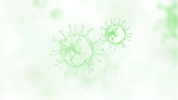 薄い緑色のイラストの背景に顕微鏡下のコロナウイルス細胞 細菌や細菌微生物 3Dイラスト — ストック写真