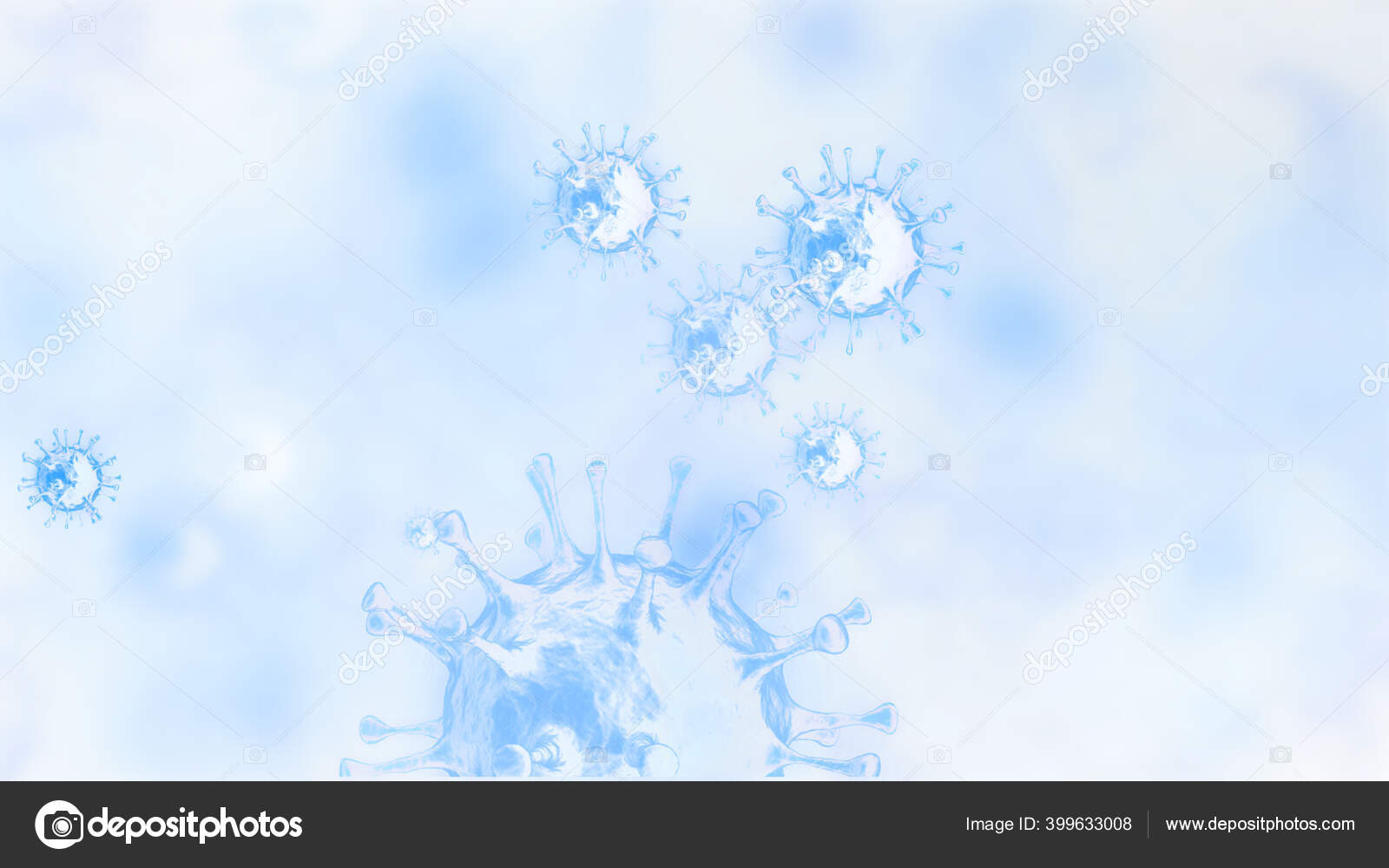 在浅蓝色的图片说明背景下显微镜下对考拉韦氏细胞细菌或微生物进行观察3d插图 图库照片 C 4ex