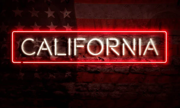 Kaliforniya Eyaleti Pop Sanatı Amerikan Bayrağıyla Tuğla Duvarında Neon Yazısı