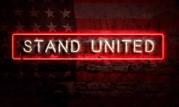 Stand United Grafikus Word Pop Art Amerikai Zászló Téglafalon — Stock Fotó