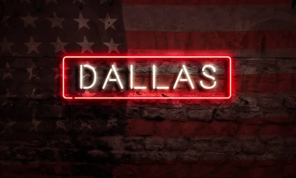 Ciudad Dallas Pop Art Palabra Neón Suspiro Con Bandera Americana Imagen de archivo