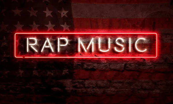 Rap Música Pop Arte Palavra Neon Sigh Com Bandeira Americana — Fotografia de Stock