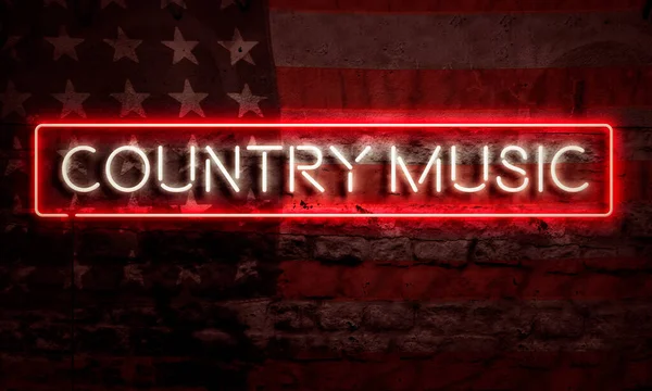 Country Müzik Sanatı Kelimesi Neon İç Çekiş Amerikan Bayrağı Grunge Brick Graffiti Duvarı