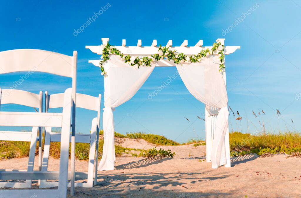 wedding on beautiful sandy ocean beach seashore