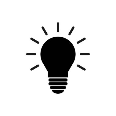 Lamba simgesi vektörü. Ampul simgesi vektörü. Fikir simgesi. Çözüm sembolü. Parlak fikir sembolü. Web desaini için modada düz lamba simgesi.