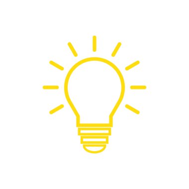 Lamba simgesi vektörü. Ampul simgesi vektörü. Fikir simgesi. Çözüm sembolü. Parlak fikir sembolü. Web desaini için modada düz lamba simgesi.