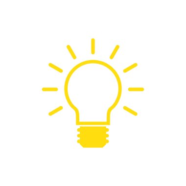 Lamba simgesi vektörü. Ampul simgesi vektörü. Fikir simgesi. Çözüm sembolü. Parlak fikir sembolü. Web desaini için modada düz lamba simgesi.