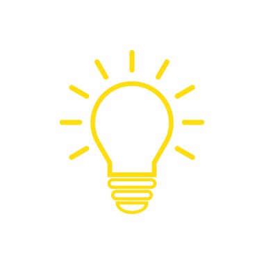 Lamba simgesi vektörü. Ampul simgesi vektörü. Fikir simgesi. Çözüm sembolü. Parlak fikir sembolü. Web desaini için modada düz lamba simgesi.