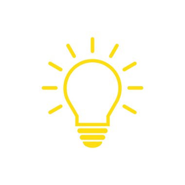 Lamba simgesi vektörü. Ampul simgesi vektörü. Fikir simgesi. Çözüm sembolü. Parlak fikir sembolü. Web desaini için modada düz lamba simgesi.