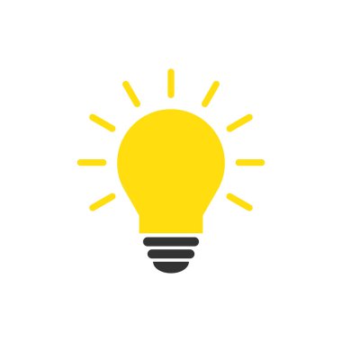 Lamba simgesi vektörü. Ampul simgesi vektörü. Fikir simgesi. Çözüm sembolü. Parlak fikir sembolü. Web desaini için modada düz lamba simgesi.