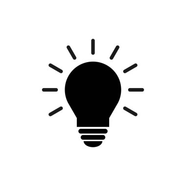 Lamba simgesi vektörü. Ampul simgesi vektörü. Fikir simgesi. Çözüm sembolü. Parlak fikir sembolü. Web desaini için modada düz lamba simgesi.