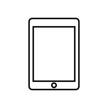 Tablet simge vektörü. beyaz arkaplanda boş dokunmatik ekran izole edilmiş ipad biçimi siyah renk tableti.