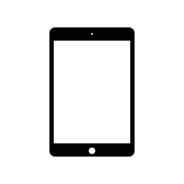 Tablet simge vektörü. beyaz arkaplanda boş dokunmatik ekran izole edilmiş ipad biçimi siyah renk tableti.