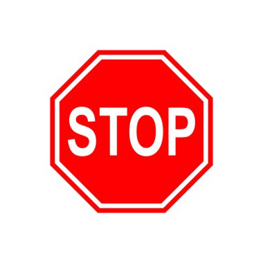 Vektör Durma Simgesi Simgesi. Kırmızı Dur İşareti beyaz arkaplanda izole edildi. Trafik yönetmeliği uyarı dur sembolü.