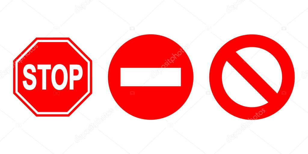 Vector Stop Sign Icon. Red Stop Sign isolated on white background. Traffic regulatory warning stop symbol.