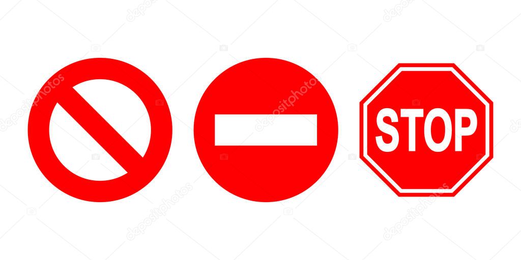 Vector Stop Sign Icon. Red Stop Sign isolated on white background. Traffic regulatory warning stop symbol.