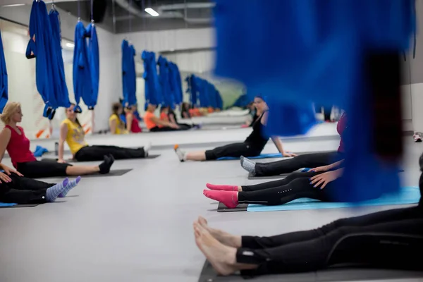 gymnastics, stretching on hammocks, air yoga.