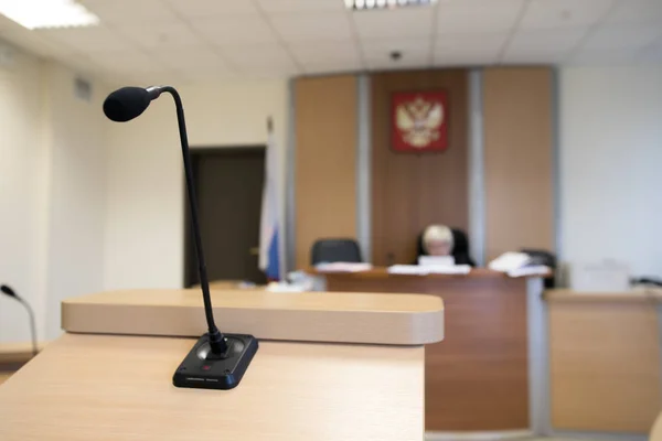 microphone,Table and chair in the courtroom of the judiciary.