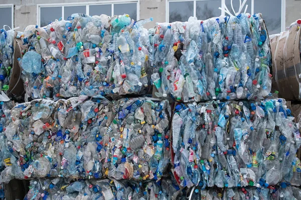 plastic bottle prepare to recycle pressed to bales