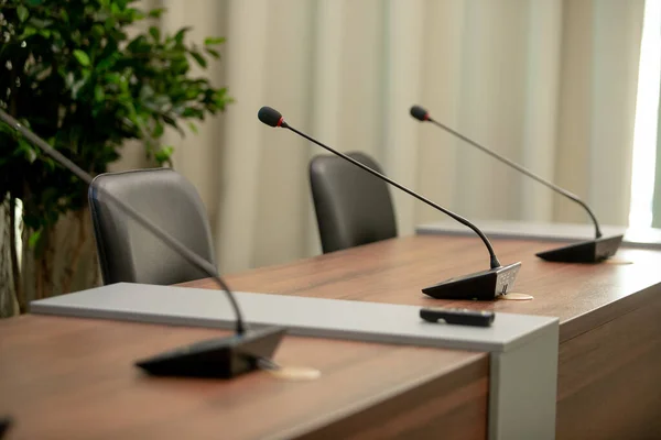 Conference microphones in a meeting room