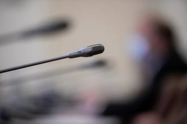 Conference room or seminar meeting room in business event. Session of Government. Academic classroom training course in lecture hall. blur abstract background. working in modern bright office indoor