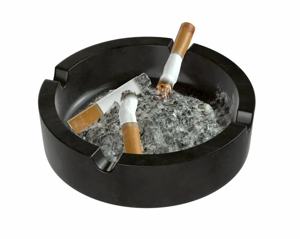 Ash Tray Butts Smoked Cigarette Rendering Isolated White Background — Stock Photo, Image