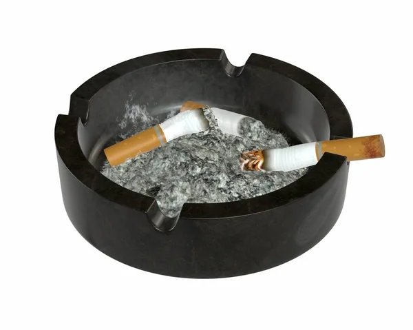 Plateau Cendres Avec Mégots Cigarette Fumée Rendu Isolé Sur Fond — Photo