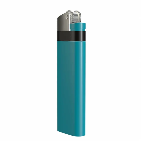 Briquet Gaz Plastique Turquoise Rendu Isolé Sur Fond Blanc — Photo