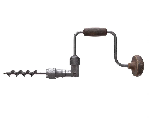 Hand Drill Vintage Rendering Isolated White Background — Stock Photo, Image