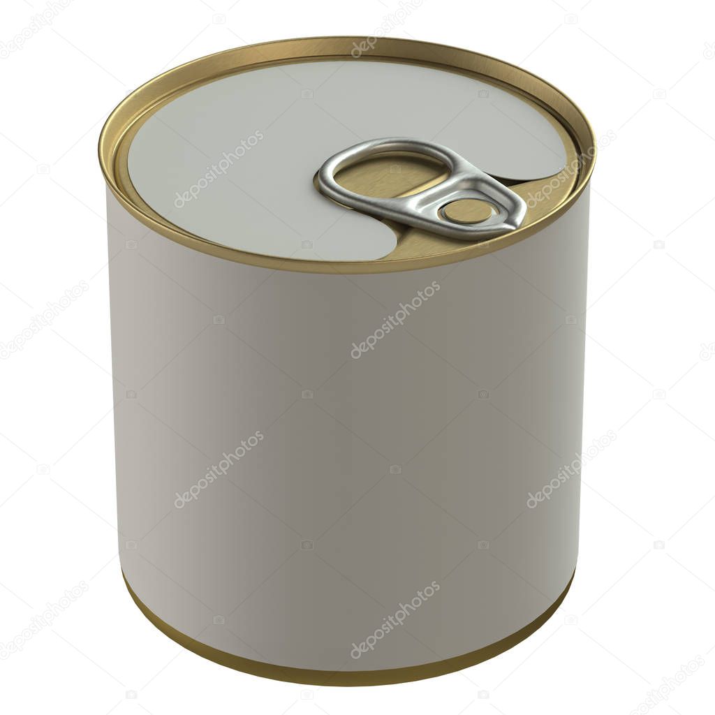 Food tin can with ring mockup 3D rendering isolated on white background