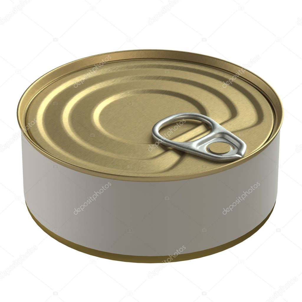 Food tin can with ring mockup 3D rendering isolated on white background
