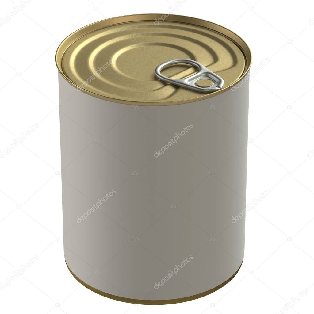 Food tin can with ring mockup 3D rendering isolated on white background