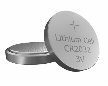 Pil Lityum Cr2032 yakın çekim 3d render beyaz arka plan üzerinde izole