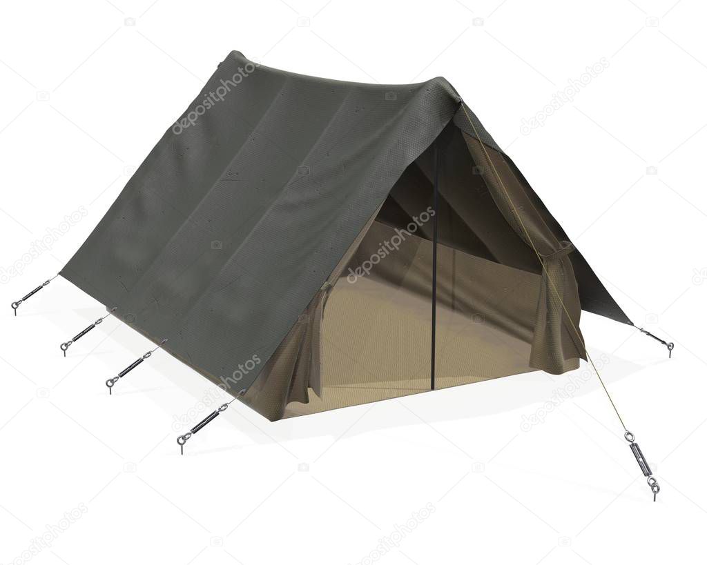 Camping tent gray 3D rendering isolated on white background